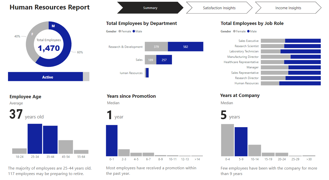 Human Resources Report - Overview, Income, and Satisfaction Insights